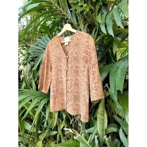vintage 100% silk blouse M Tess 3/4 sleeve boho top floral cottage core hippie